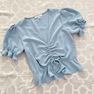 Womens blue puff sleeve blouse